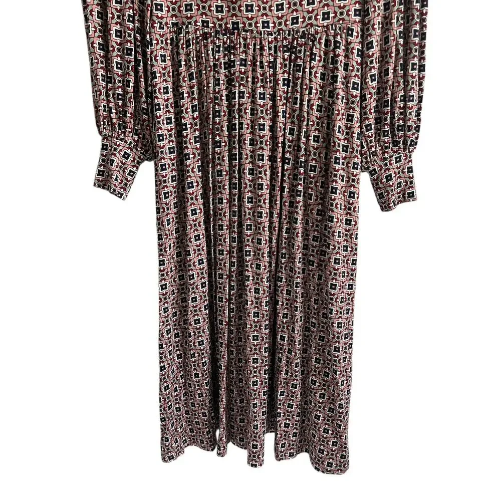 Boden Women’s Size 4R Fixed Wrap Jersey Midi Dress Almond Pink Square Geo Print‎